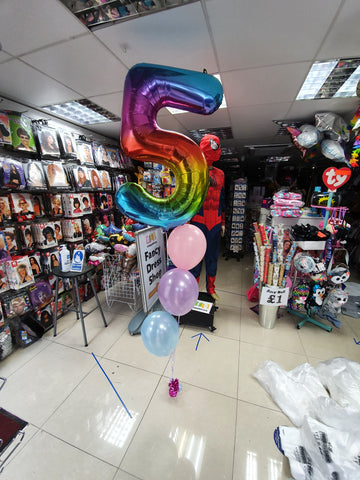 Rainbow number five balloon on three balloon bouquet