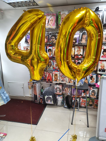 Gold big number 40th birthday balloons