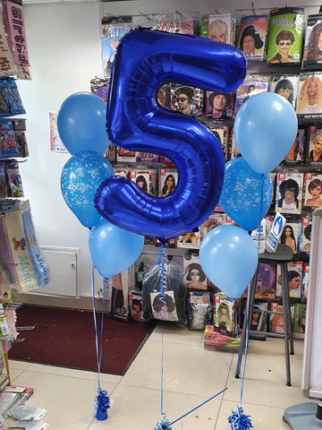Blue 5th birthday balloons