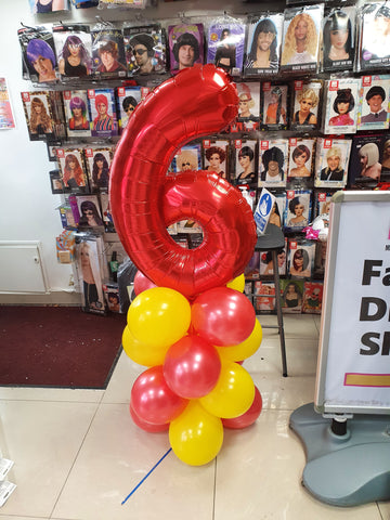 6th birthday red and yellow balloon column