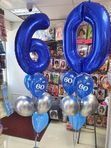 blue 60th birthday balloon bouquets