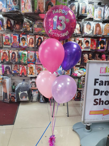 Pink and Purple 13th birthday balloon bouquet