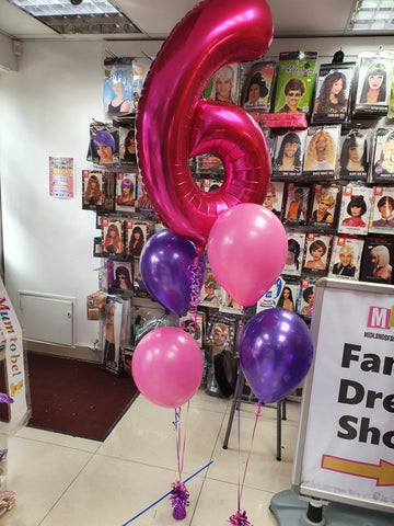 Pink and purple 6th birthday balloons