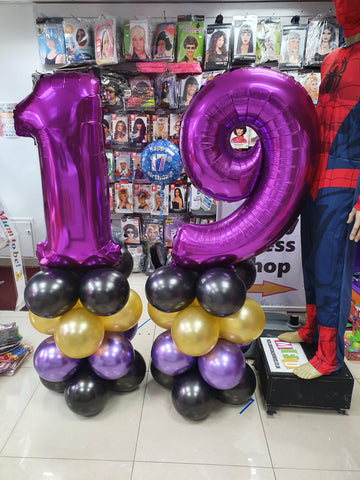 purple black and gold 19th birthday balloons