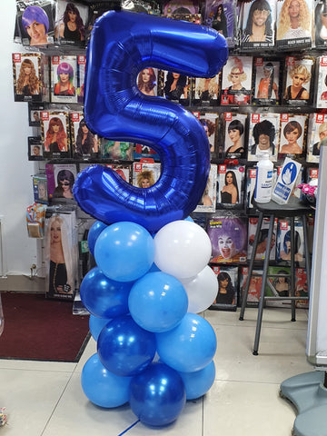 blue 5th birthday air filled balloon display