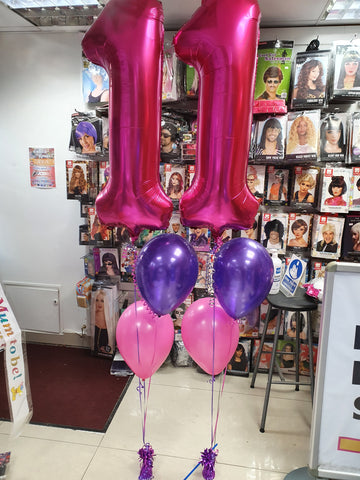 Pink and purple 11th birthday balloons