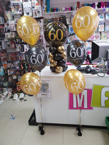 Black and gold 60th birthday balloons