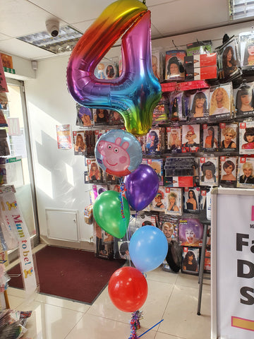 Rainbow peppa pig 4th birthday balloons