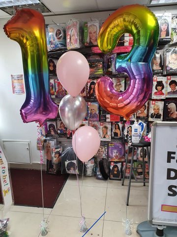 Rainbow 13th Birthday balloons with three balloon bouquet