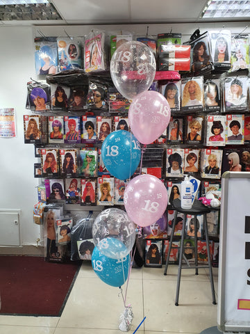 Pink and turquoise 18th birthday balloons - bunch of 6 printed & weight