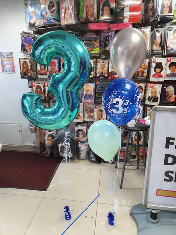 Tiffany blue 3rd birthday balloon and three balloon bouquet