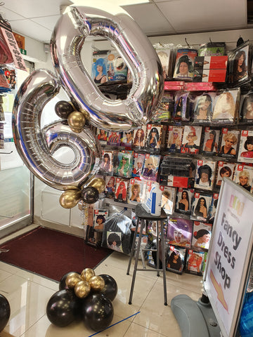 60th birthday silver and gold double number helium display