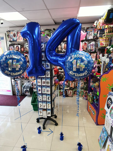 Blue 14th birthday foil balloons