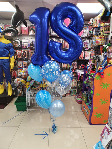 blue 18th birthday double number balloon bouquet