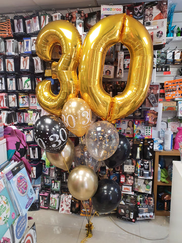Gold and black double number helium display