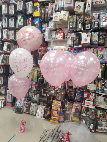 Pink first holy communion balloons