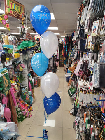 Blue and white 5 balloon bouquet
