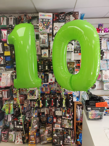 Neon green 10th birthday balloons