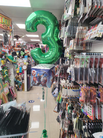 Avengers and green number three foil balloon