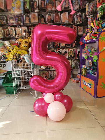 Pink 5th birthday air filled balloon display