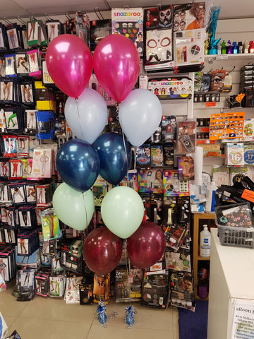 Two five balloon bouquets in company colours