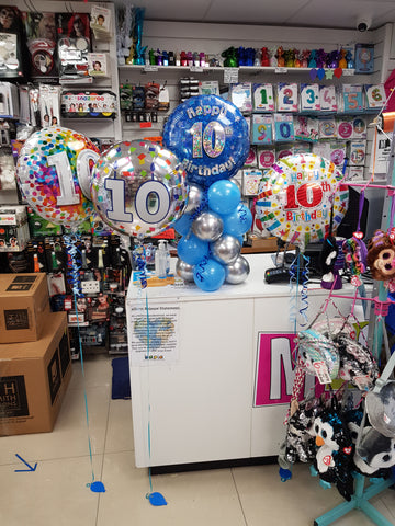 mini balloon column and 10th birthday balloons