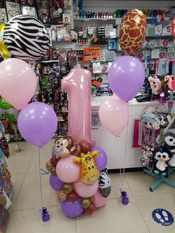 pink and purple jungle themed balloons