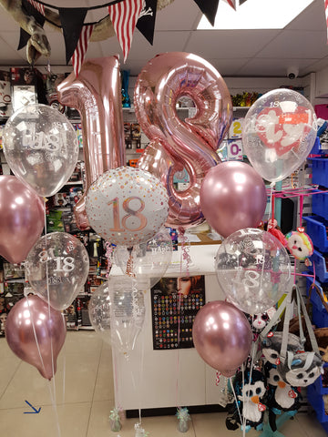 Rose Gold and white 18th birthday balloons