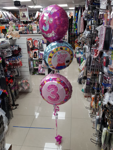Pink & Peppa Pig 3rd birthday foil balloon bouquet