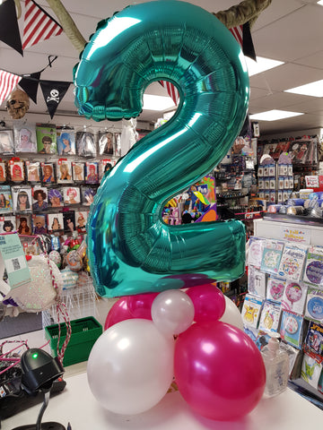 Pink and tiffany blue 2nd birthday simple supershape balloon display