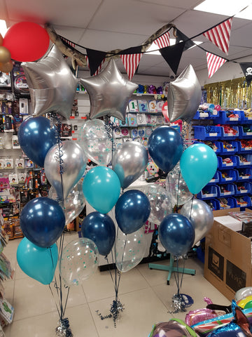 Silver, Navy and teal boutique balloon bouquets