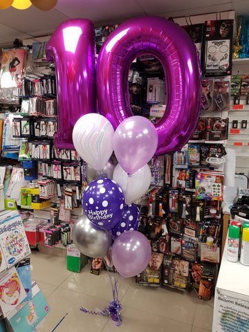 Purple 10th birthday double number balloon bouquet