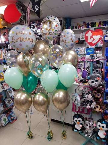 Green & gold Happy Birthday Boutique Balloon Bouquets