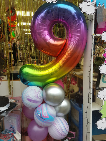 9th birthday balloon column lilac pink silver rainbow