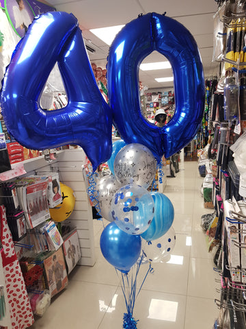 40th Birthday blue and silver double number balloon bouquet