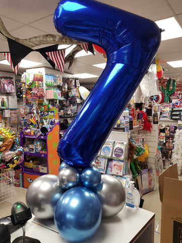 Seventh Birthday blue and silver simple balloon display