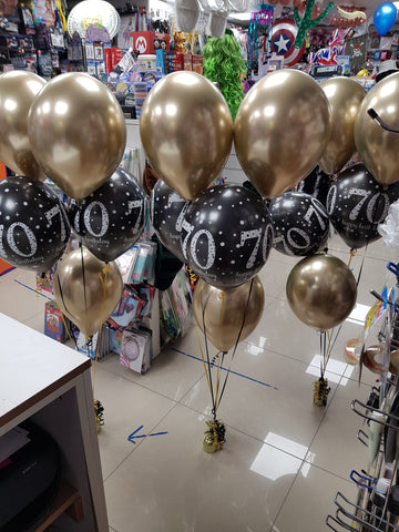 70th birthday chrome gold and black 5 balloon bouquets