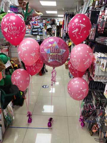 Hen night pink four balloon bouquets & foil