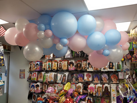 baby blue and pastel pink organic balloon garland