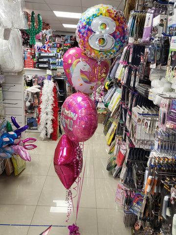 Pink & Rainbow 8th Birthday foil balloon bouquet