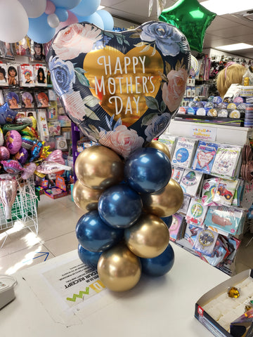Blue and gold Mother's Day mini column balloon display