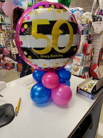 Hot pink & blue 50th Birthday mini pyramid