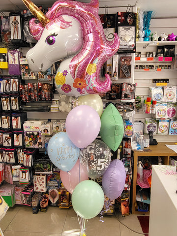 Pastel Unicorn Happy Birthday Supershape balloon bouquet