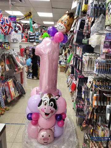 Pastel pink and lilac Farmyard themed balloon stack