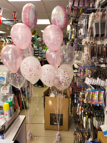 Pink, white & pink confetti 1st Holy Communion Boutique balloon bouquets