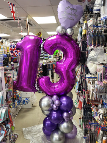 Purple thirteenth birthday personalised double number column