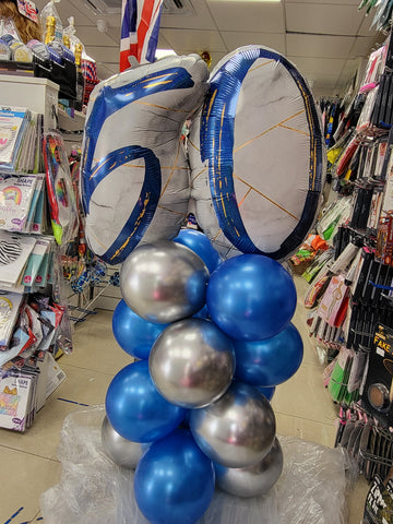 Chrome blue & silver 50th birthday supershape balloon column