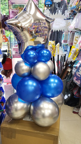 Blue and silver personalised Father's Day balloon pyramid