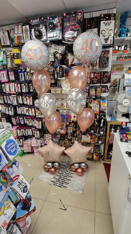 Rose gold and silver 40th birthday mini pyramid balloon bouquets