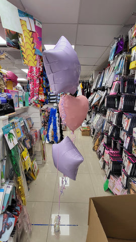 Pastel pink and lilac hearts and stars three balloon bouquet